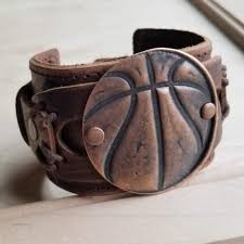 Copper Molten Metal Basketball Distressed Leather Cuff